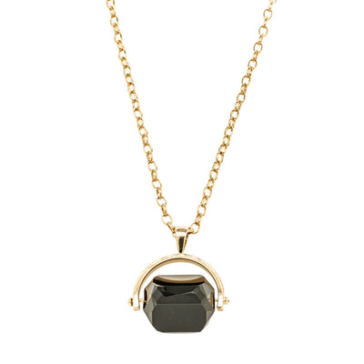 9ct Yellow Gold Onyx Spinner Pendant With Chain-Necklace-Walker & Hall