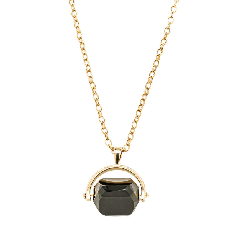 9ct Yellow Gold Onyx Spinner Pendant With Chain-Necklace-Walker & Hall