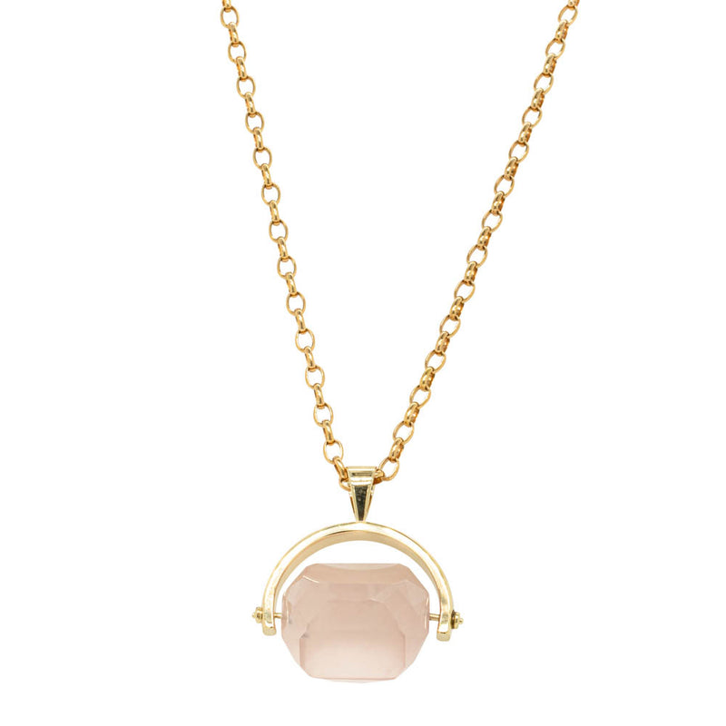 9ct Yellow Gold Rose Quartz Spinner Pendant-Necklace-Walker & Hall