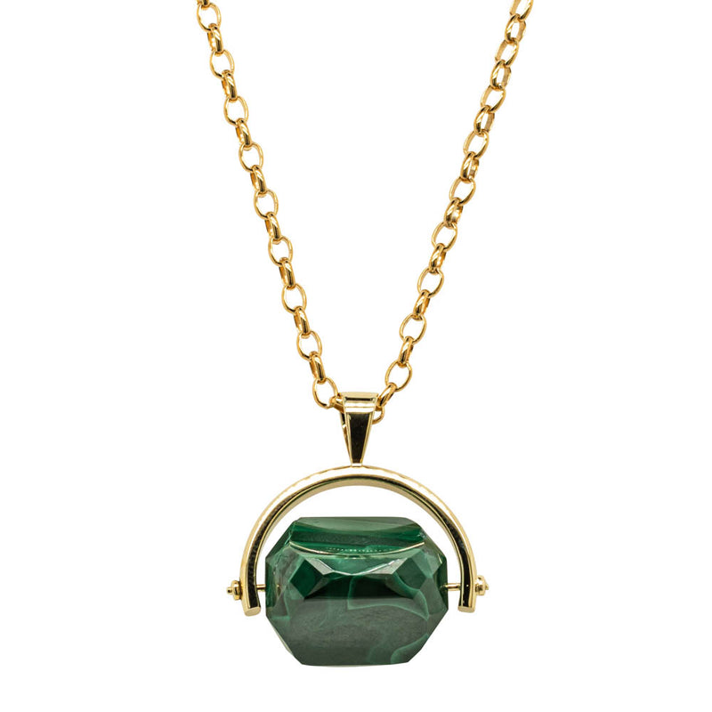9ct Yellow Gold Malachite Spinner Pendant With Chain-Necklace-Walker & Hall