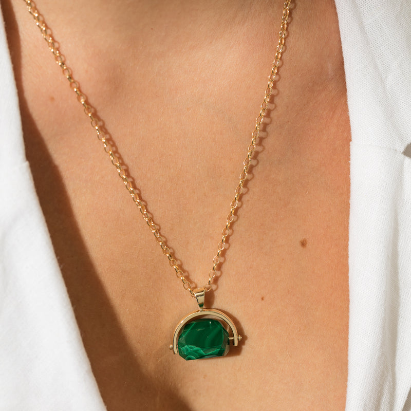 9ct Yellow Gold Malachite Spinner Pendant With Chain-Necklace-Walker & Hall