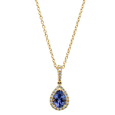 18ct Yellow Gold Tanzanite & Diamond Mini Sierra Pendant-Necklace-Walker & Hall
