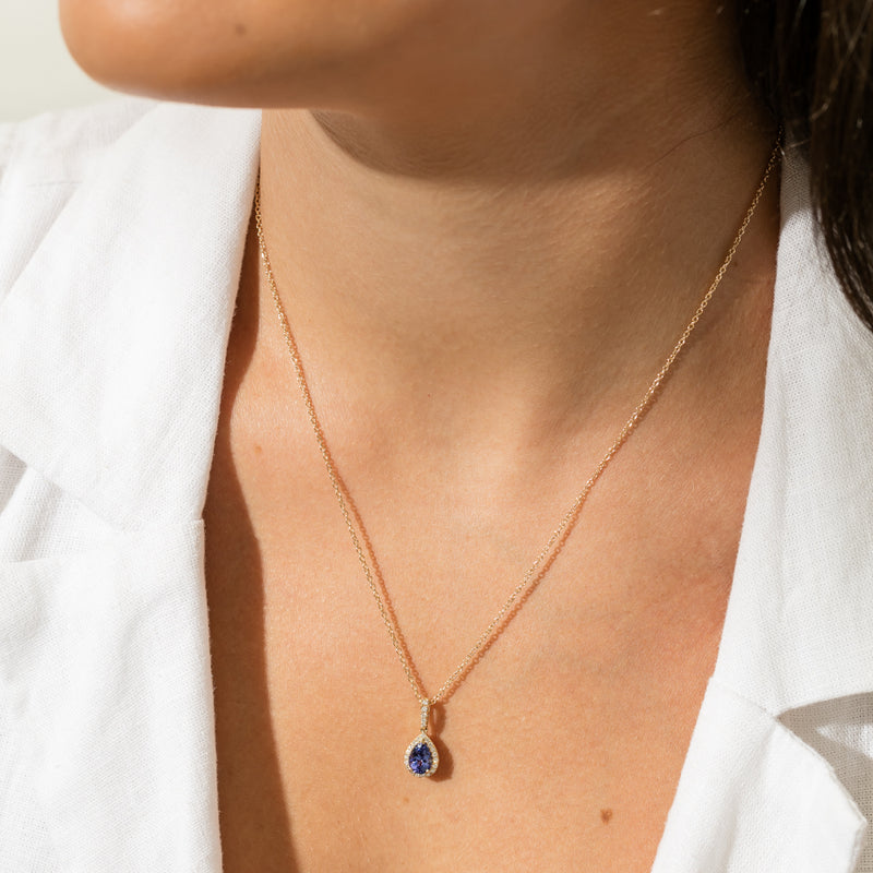 18ct Yellow Gold Tanzanite & Diamond Mini Sierra Pendant-Necklace-Walker & Hall