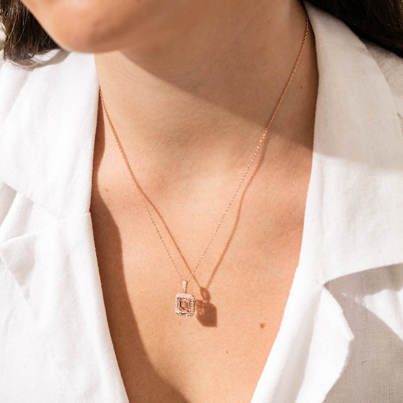 18ct Rose Gold 2.50ct Morganite & Diamond Empire Pendant-Necklace-Walker & Hall