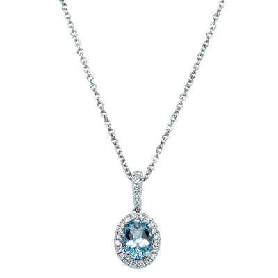 18ct White Gold Aquamarine & Diamond Mini Sierra Pendant-Necklace-Walker & Hall