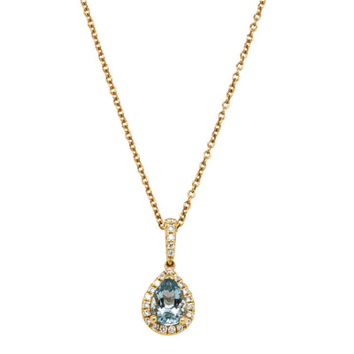 18ct Yellow Gold Aquamarine & Diamond Mini Sierra Pendant-Necklace-Walker & Hall