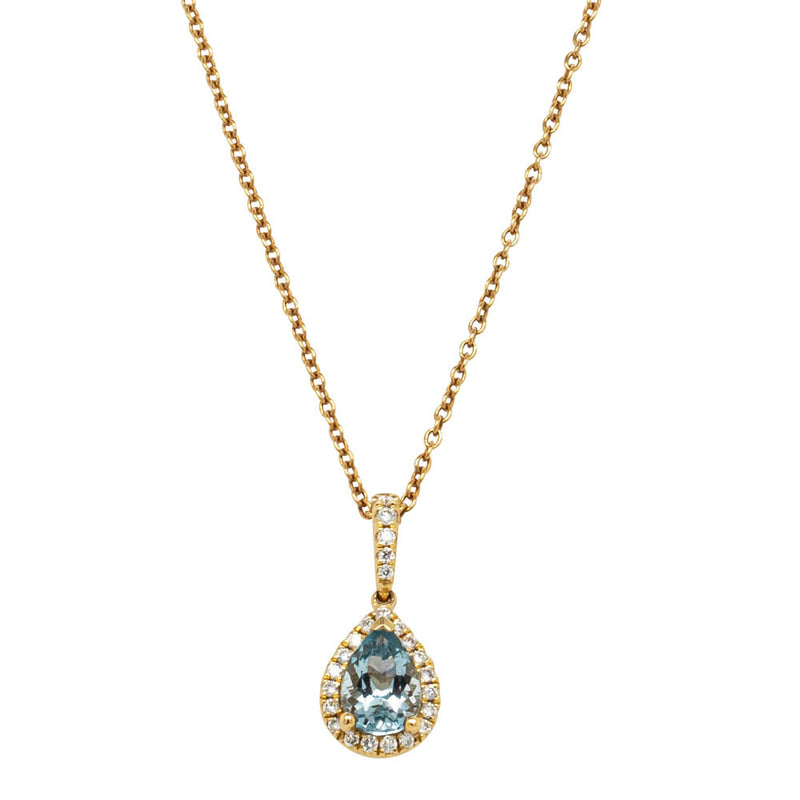 18ct Yellow Gold Aquamarine & Diamond Mini Sierra Pendant-Necklace-Walker & Hall