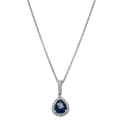 18ct White Gold Sapphire & Diamond Pendant-Necklace-Walker & Hall