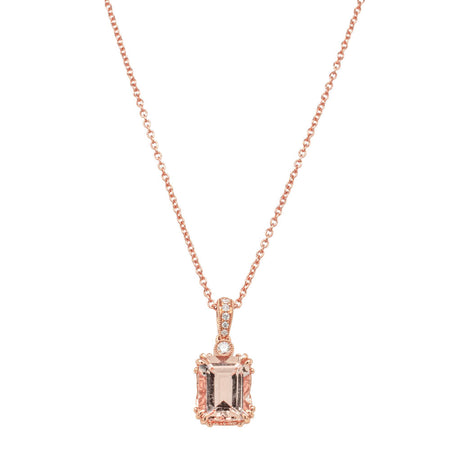 18ct Rose Gold 1.94ct Morganite & Diamond Romanov Pendant-Necklace-Walker & Hall