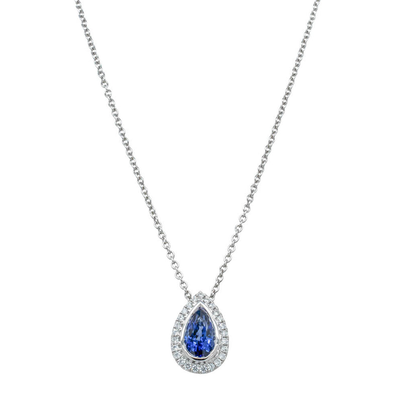 18ct White Gold Sapphire & Diamond Isla Pendant-Necklace-Walker & Hall