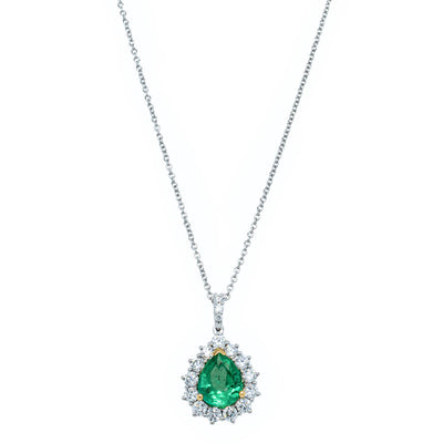 18ct White Gold Emerald & Diamond Belle Pendant-Necklace-Walker & Hall