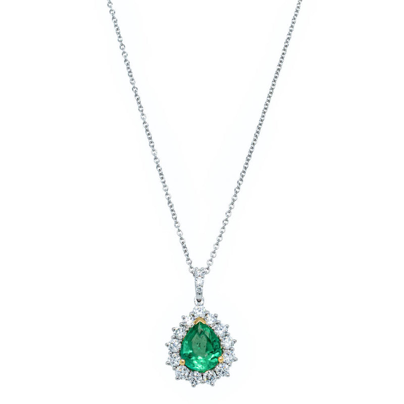 18ct White Gold Emerald & Diamond Belle Pendant-Necklace-Walker & Hall