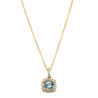 18ct Yellow Gold Aquamarine & Diamond Peony Pendant-Necklace-Walker & Hall