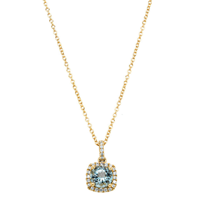 18ct Yellow Gold Aquamarine & Diamond Peony Pendant-Necklace-Walker & Hall