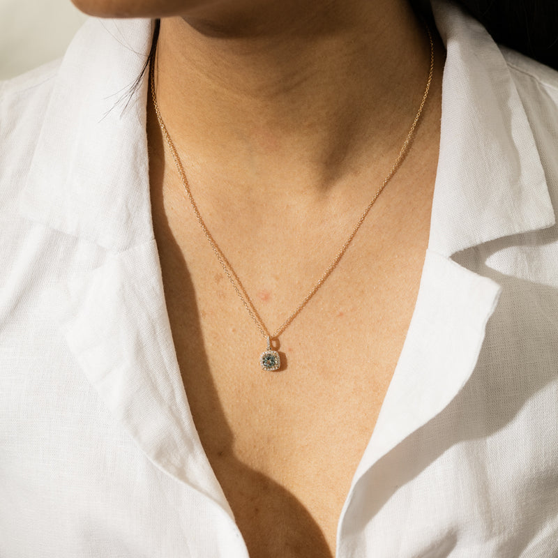 18ct Yellow Gold Aquamarine & Diamond Peony Pendant-Necklace-Walker & Hall