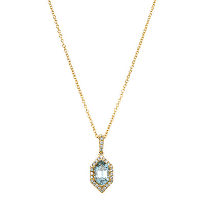 18ct Yellow Gold Aquamarine & Diamond Mini Sierra Pendant-Necklace-Walker & Hall