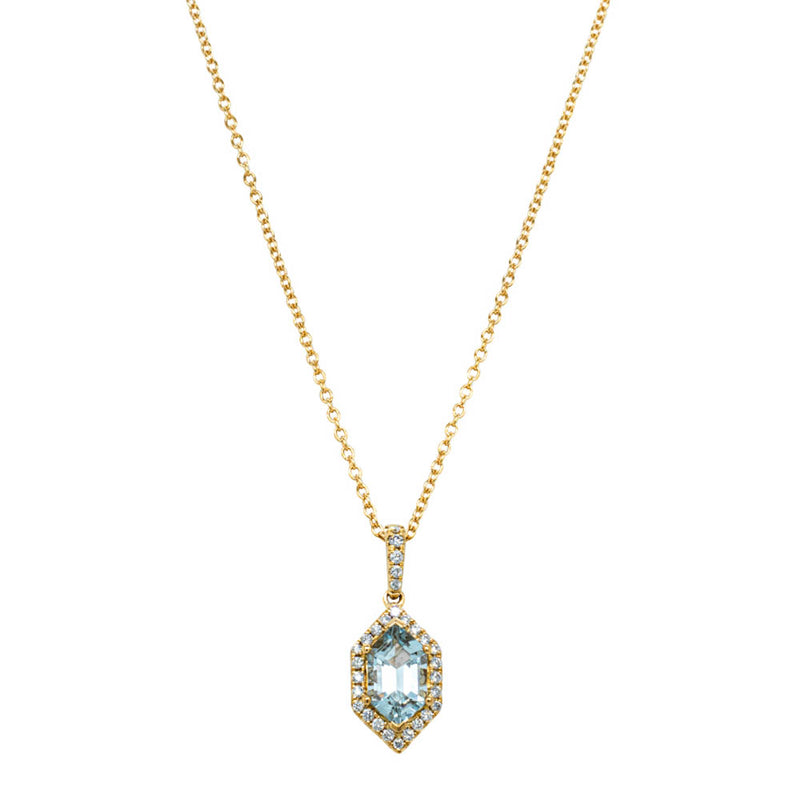 18ct Yellow Gold Aquamarine & Diamond Mini Sierra Pendant-Necklace-Walker & Hall