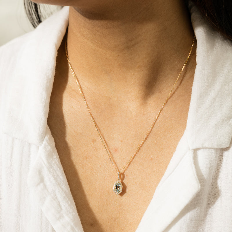 18ct Yellow Gold Aquamarine & Diamond Mini Sierra Pendant-Necklace-Walker & Hall