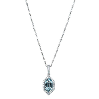 18ct White Gold Aquamarine & Diamond Mini Sierra Pendant-Necklace-Walker & Hall