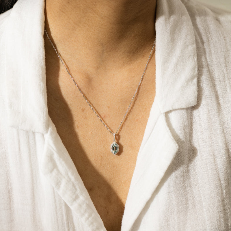 18ct White Gold Aquamarine & Diamond Mini Sierra Pendant-Necklace-Walker & Hall