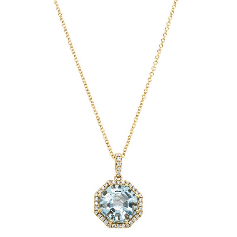 18ct Yellow Gold Aquamarine & Diamond Sierra Pendant-Necklace-Walker & Hall