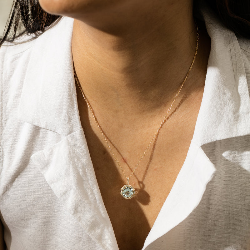 18ct Yellow Gold Aquamarine & Diamond Sierra Pendant-Necklace-Walker & Hall