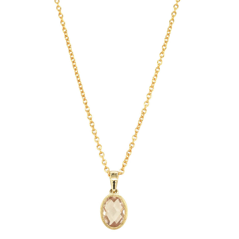 9ct Yellow Gold Rose Quartz Rosehip Pendant-Necklace-Walker & Hall