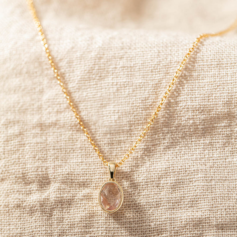 9ct Yellow Gold Rose Quartz Rosehip Pendant-Necklace-Walker & Hall