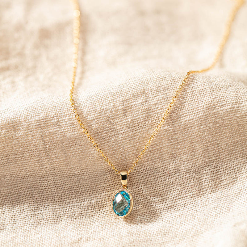 9ct Yellow Gold Blue Topaz Sandalwood Pendant-Necklace-Walker & Hall
