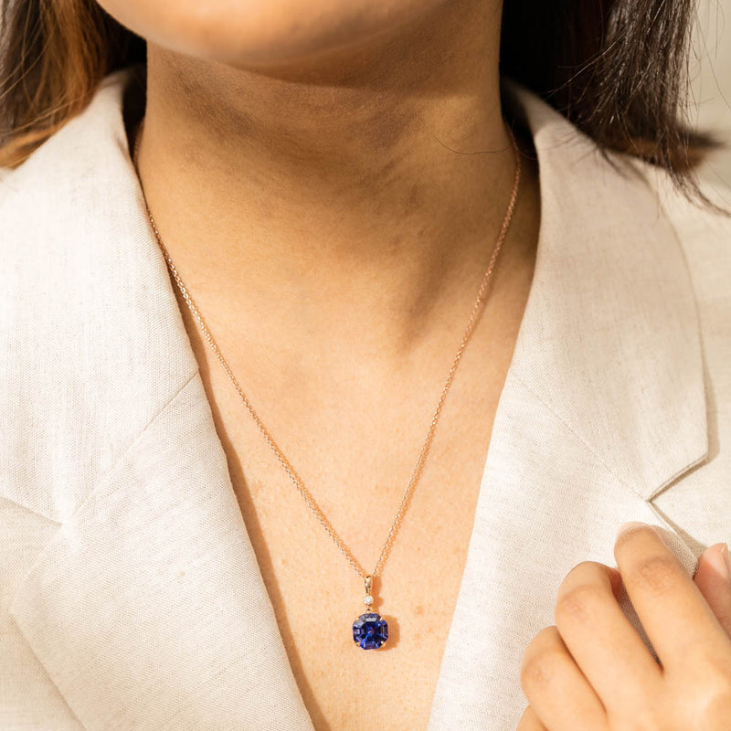 18ct Rose Gold Tanzanite & Diamond Octavia Pendant-Necklace-Walker & Hall