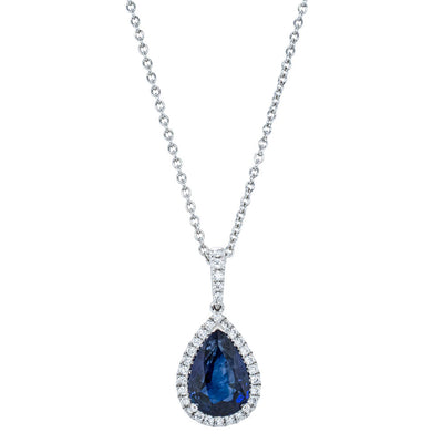 18ct White Gold 2.58ct Sapphire & Diamond Sierra Pendant-Necklace-Walker & Hall