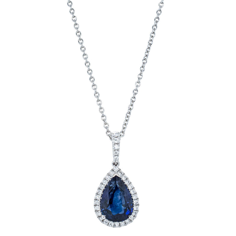 18ct White Gold 2.58ct Sapphire & Diamond Sierra Pendant-Necklace-Walker & Hall