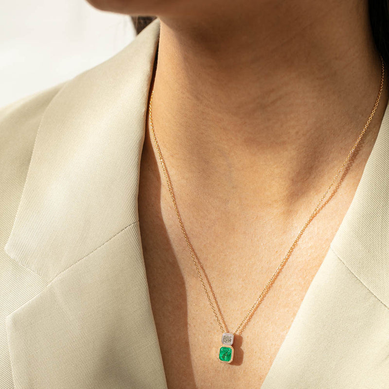 18ct Yellow & White Gold Emerald & Diamond Pendant-Necklace-Walker & Hall