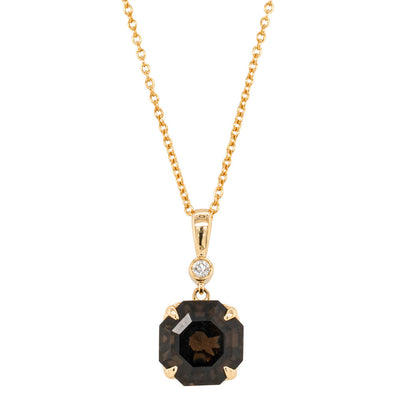 18ct Yellow Gold Smoky Quartz & Diamond Octavia Pendant-Necklace-Walker & Hall