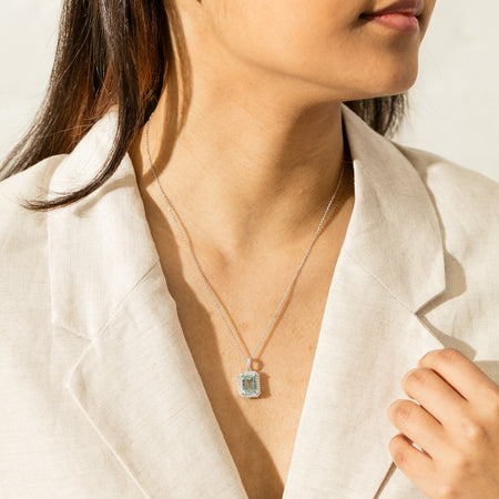 18ct White Gold 2.68ct Aquamarine & Diamond Empire Pendant-Necklace-Walker & Hall