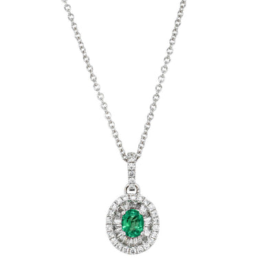 18ct White Gold .34ct Emerald & Diamond Pendant-Necklace-Walker & Hall