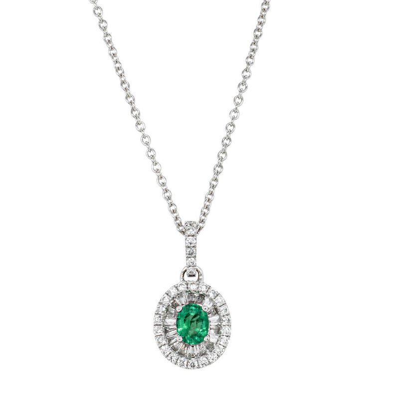 18ct White Gold .34ct Emerald & Diamond Pendant-Necklace-Walker & Hall