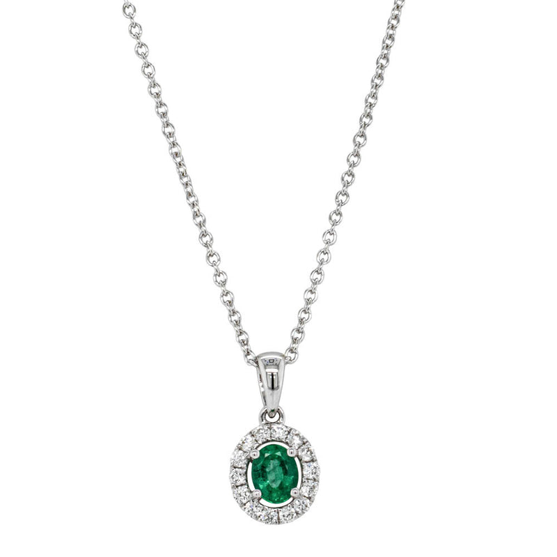18ct White Gold Emerald & Diamond Pendant-Necklace-Walker & Hall
