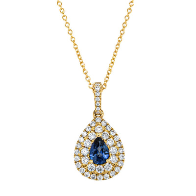 18ct Yellow Gold .66ct Sapphire & Diamond Pendant-Necklace-Walker & Hall