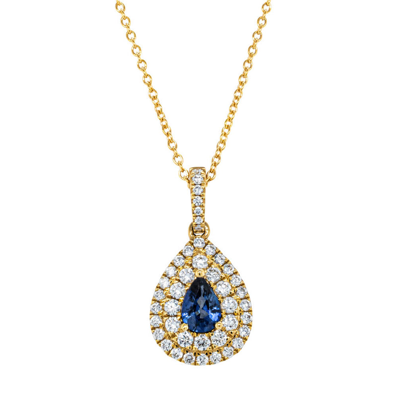 18ct Yellow Gold .66ct Sapphire & Diamond Pendant-Necklace-Walker & Hall