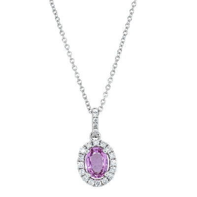 18ct White Gold .85ct Pink Sapphire & Diamond Pendant-Necklace-Walker & Hall