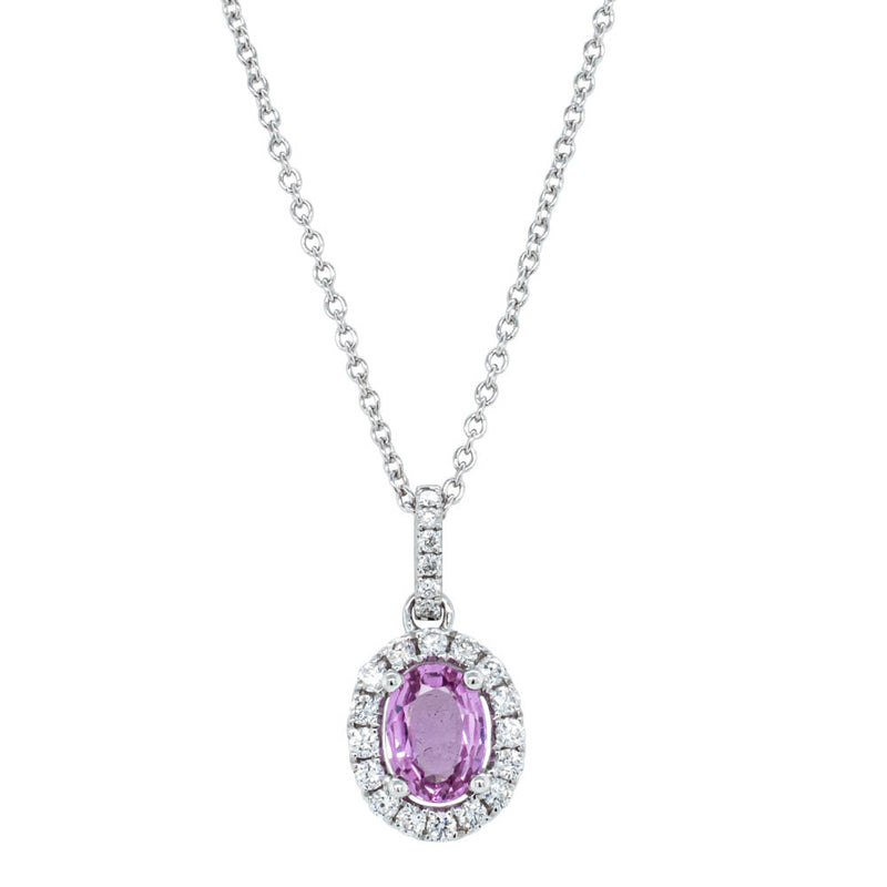 18ct White Gold .85ct Pink Sapphire & Diamond Pendant-Necklace-Walker & Hall