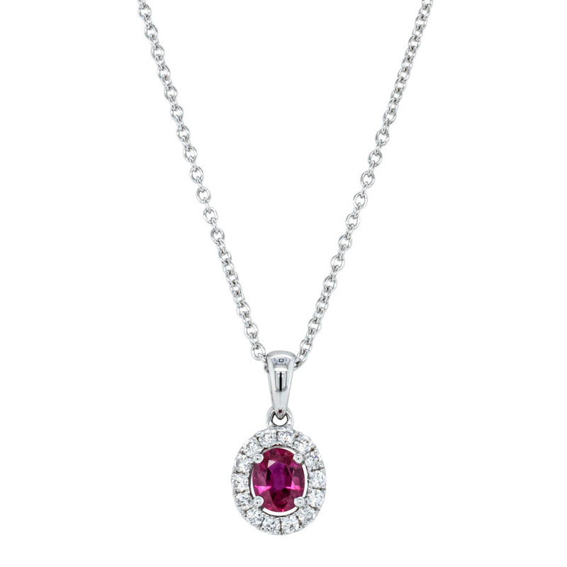 18ct White Gold Ruby & Diamond Pendant-Necklace-Walker & Hall