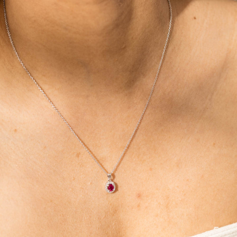 18ct White Gold Ruby & Diamond Pendant-Necklace-Walker & Hall