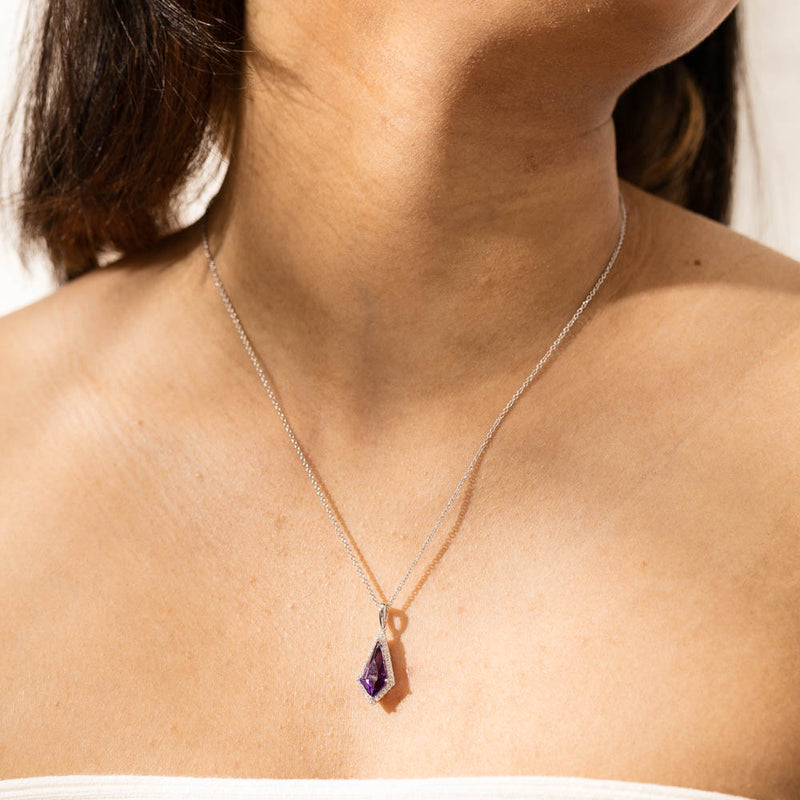 18ct White Gold Amethyst & Diamond Necklace-Necklace-Walker & Hall