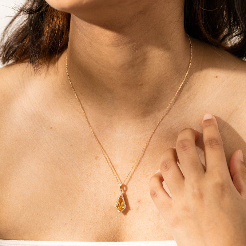 18ct Yellow Gold Citrine & Diamond Necklace-Necklace-Walker & Hall