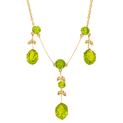 Vintage 13ct Yellow Gold Green Glass & Seed Pearl Pendant-Necklace-Walker & Hall
