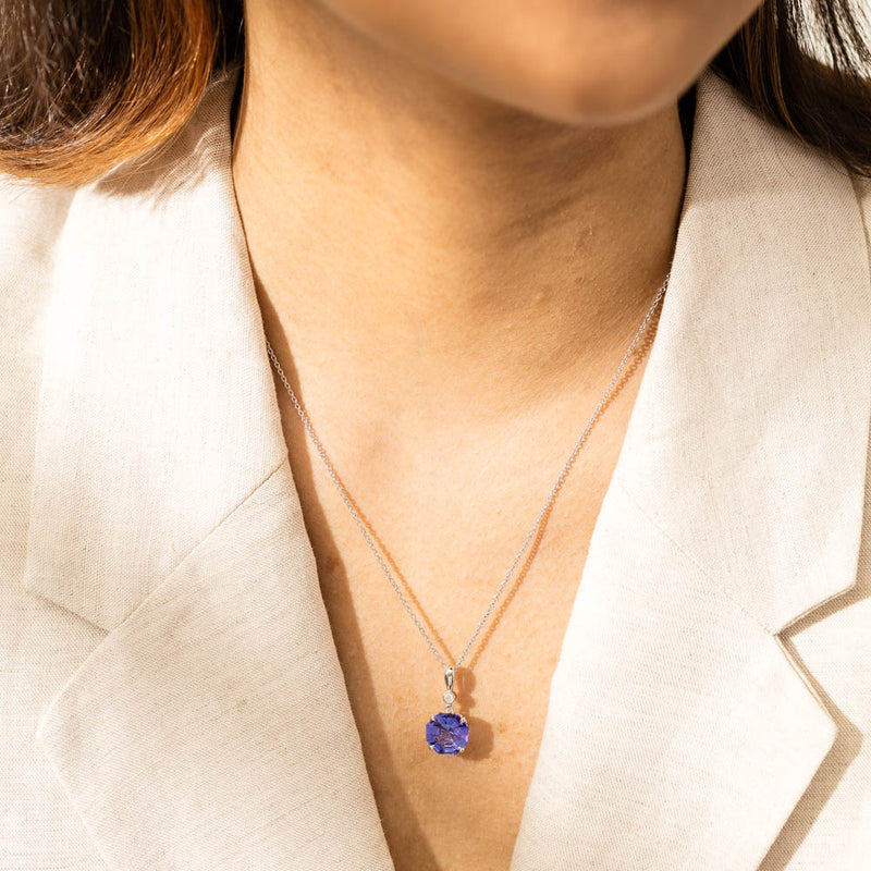 18ct White Gold Tanzanite & Diamond Octavia Pendant-Necklace-Walker & Hall