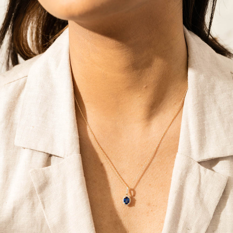 18ct Yellow Gold .82ct Sapphire & Diamond Mini Sierra Pendant-Necklace-Walker & Hall