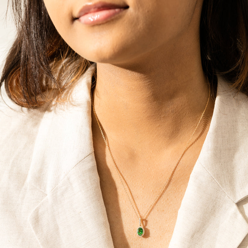 18ct Yellow Gold .82ct Tsavorite & Diamond Mini Sierra Pendant-Necklace-Walker & Hall